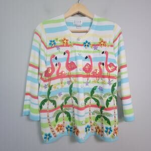 NWT Just Be M Flamingo Embroidered Sequin Sweater Cardigan